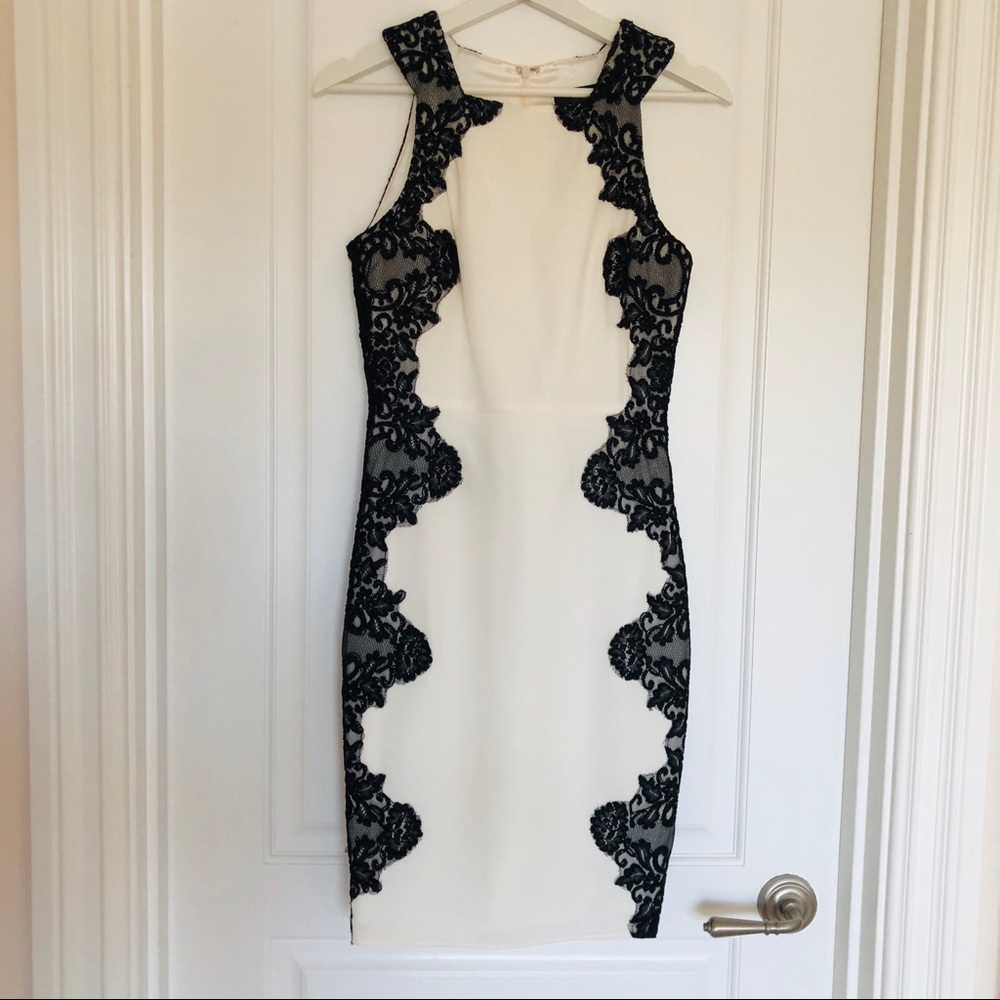 ABS by Allen Schwartz White Dress w Black Lace
